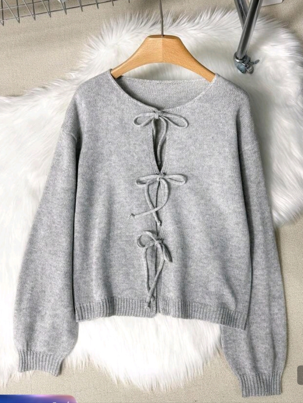 Shein Gray Bow-Front Women's Sweater